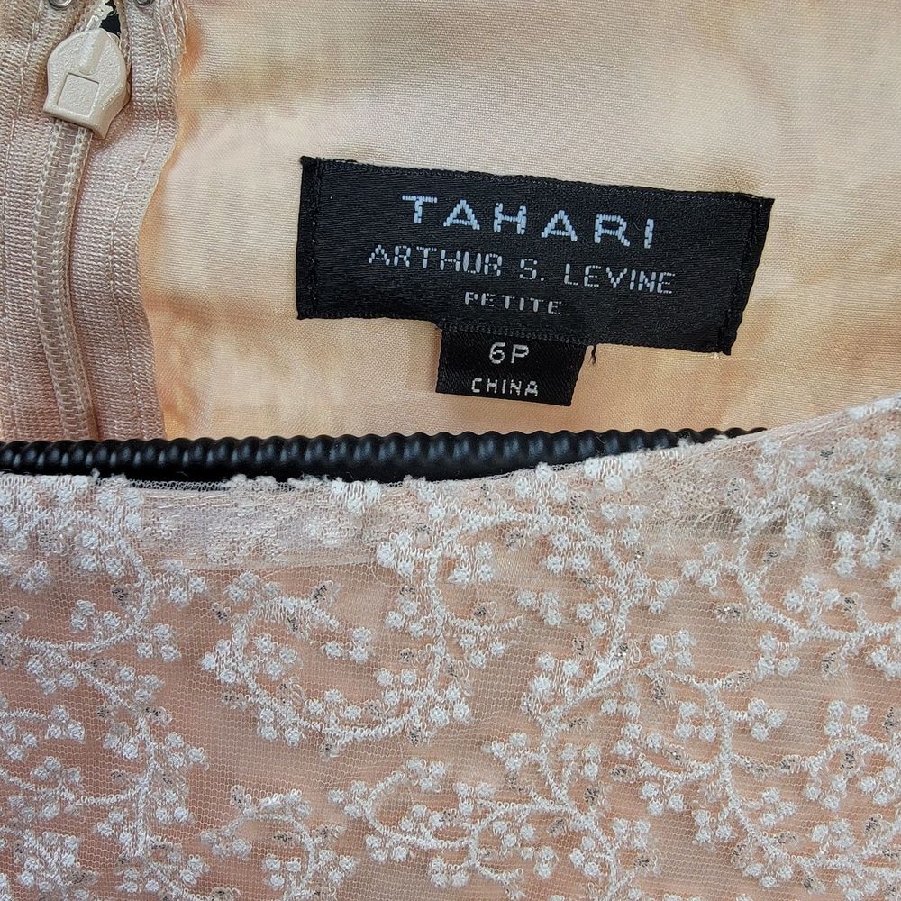 Tahari Arthur Levine Peach Lace Rayon Blend 3/4 Sleeve Knee Length Ribbon Dress - Picture 6 of 10